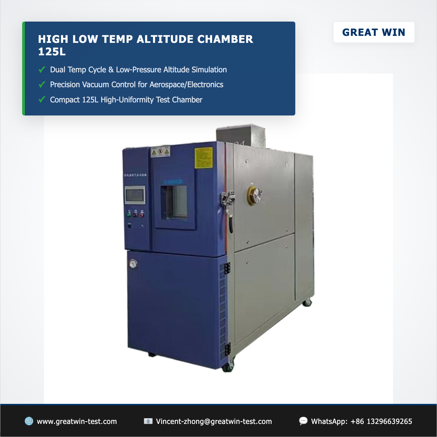 Xác thực độ tin cậy của hàng không vũ trụ: Great Win ra mắt Phòng thử nghiệm độ cao nhiệt độ thấp 125L